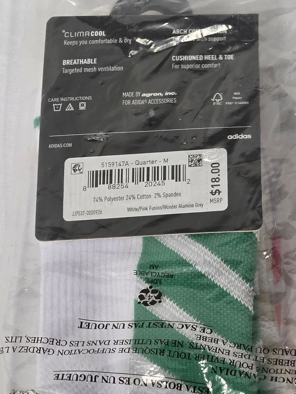 adidas All Day Training 3 Pack Quarter Athletic Climacool Socks Shoe Size 5-10